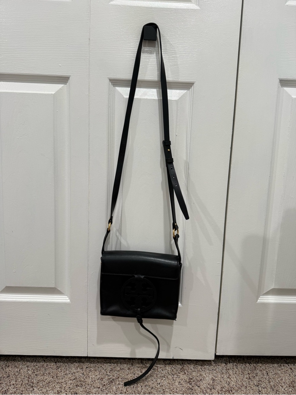 Tory Burch Black Leather Logo Crossbody Bag